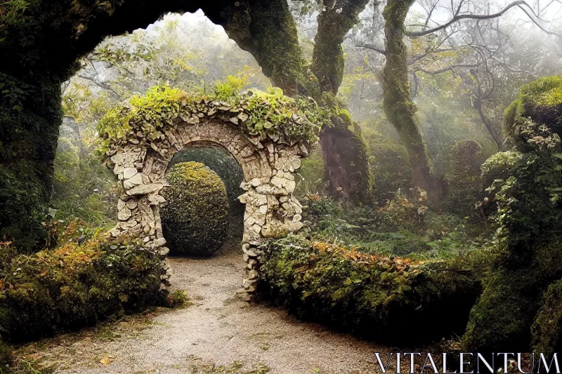 Mystical Forest Pathway: Fairytale Garden with Arched Doorways AI Image
