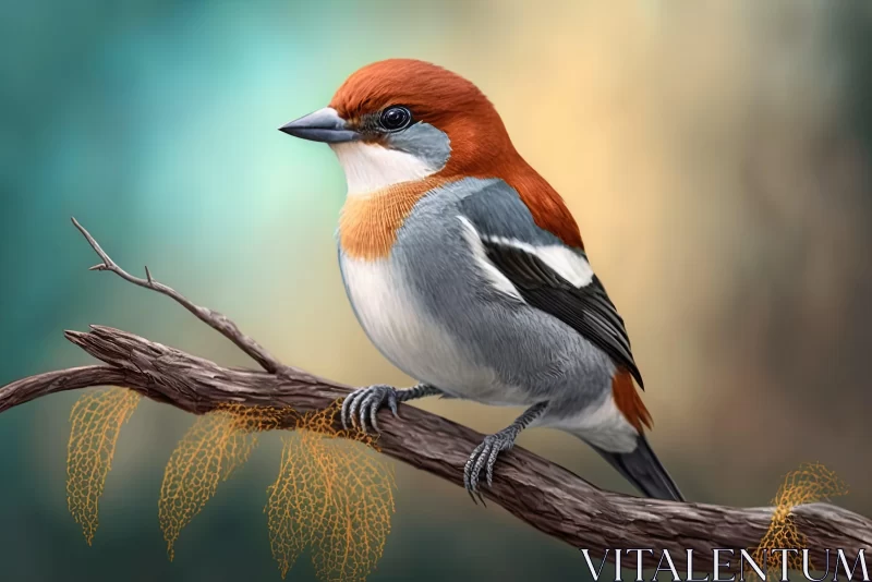 Painterly Bird Perched on Branch - A Colorful Caricature AI Image