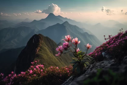 Blooming Flowers on Mountain Range: A Traditional Vietnamese Landscape