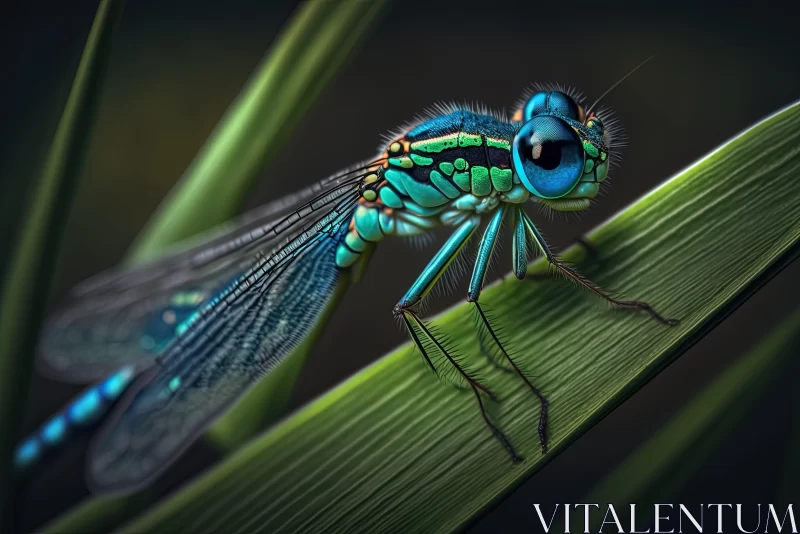Dragonfly on Grass: A Digital Art Illustration AI Image