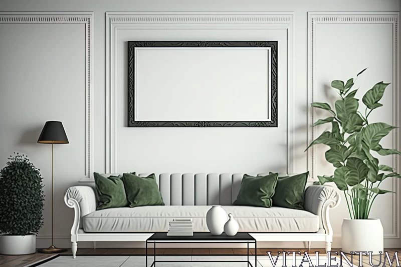 Elegant and Minimalist Living Room with Green Couch AI Image