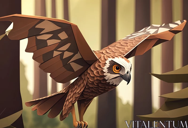 AI ART Low Poly Cartoon Eagle Soaring in the Forest