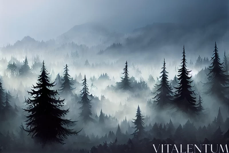 Misty Forest - An Atmospheric Landscape Illustration AI Image
