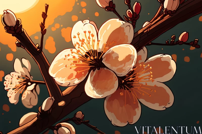 Plum Blossoms on a Branch - Manga and 2D Game Art Style AI Image