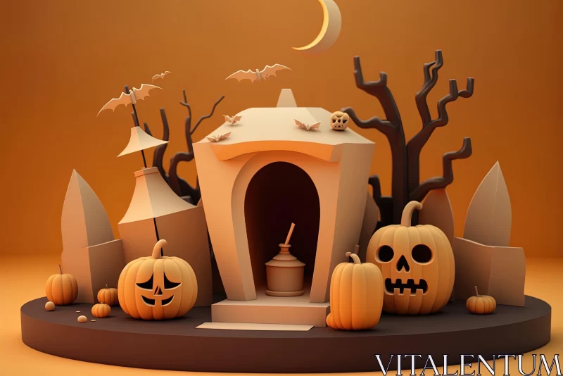 3D Rendered Halloween Witch House with Bats AI Image