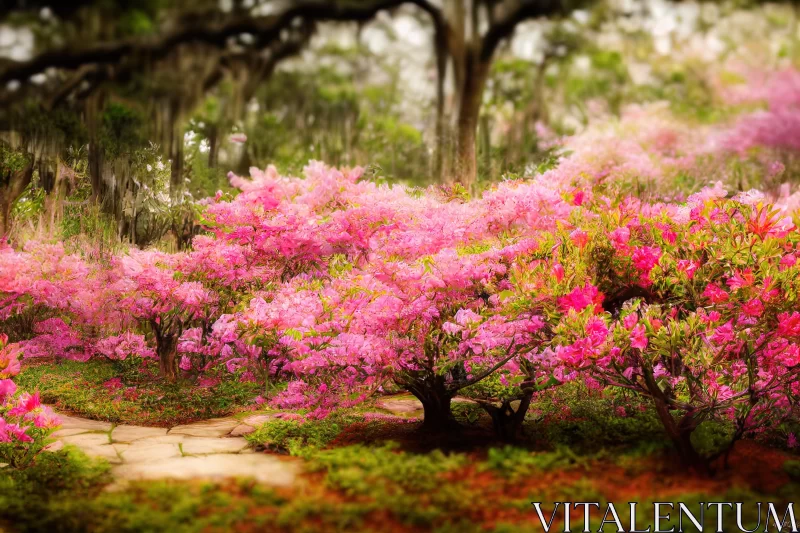 Blooming Azaleas in the Gardens of an Old House - Southern Countryside AI Image