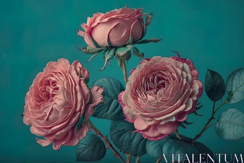 Pink Roses on Turquoise: A Baroque Fantasy AI Image