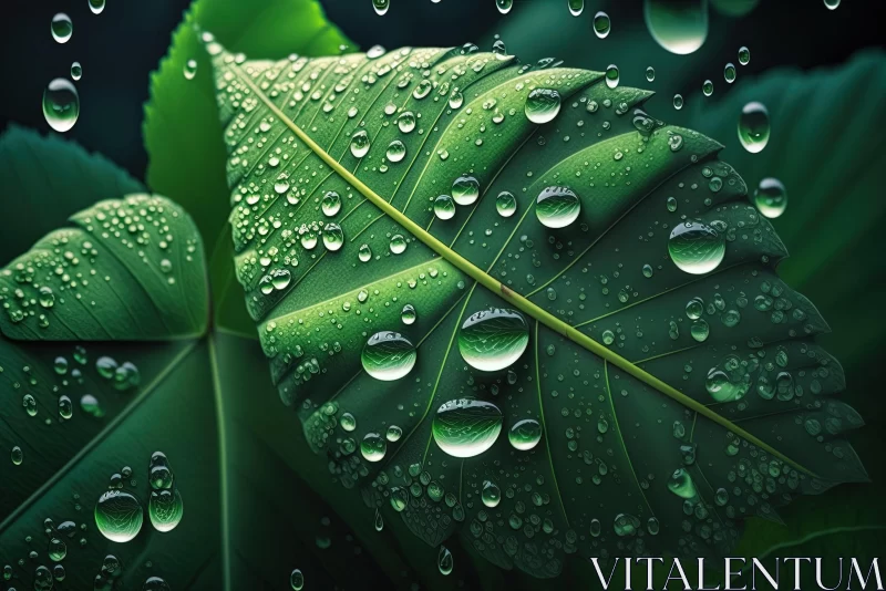 Realistic Rendering of a Leaf with Rain Drops AI Image