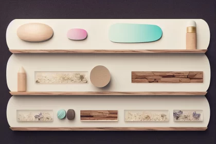 Zen Minimalism: A Shelf Display of Nature-Inspired Items AI Image