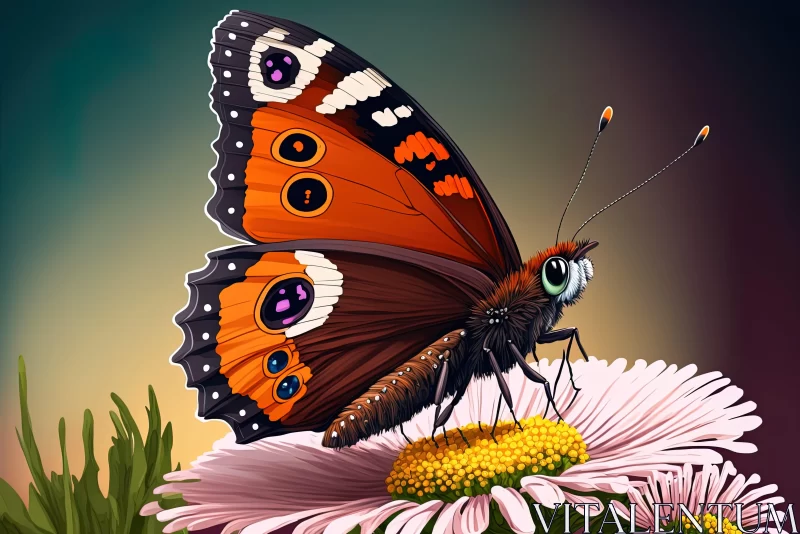 Butterfly on Daisy - A Vivid and Detailed Artwork AI Image