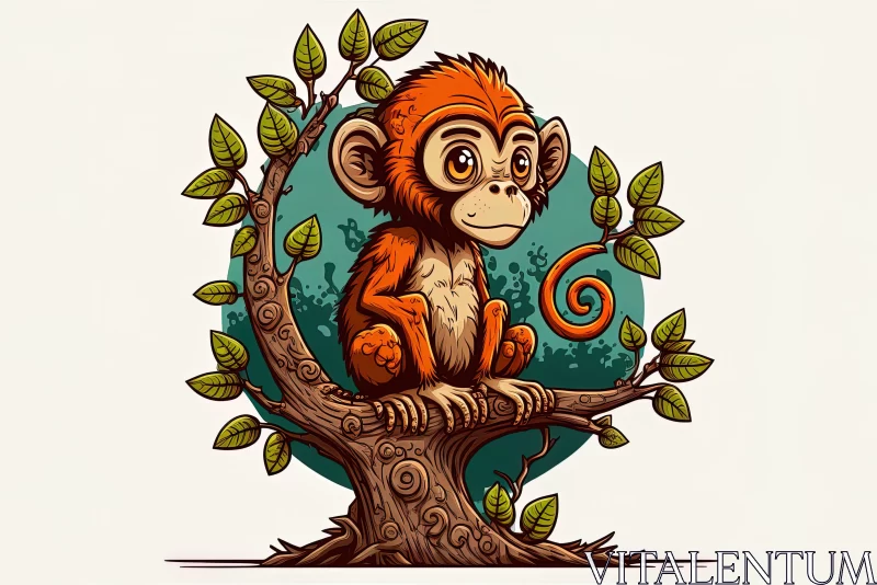 Cartoon Monkey in Tree Illustration AI Image
