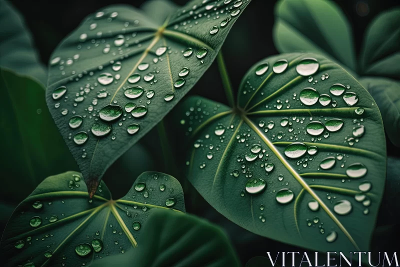 Mysterious Jungle: Raindrops on Leaves AI Image