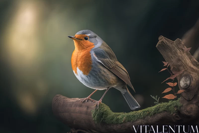 Robin Perched on Branch - Impressionistic Still Life AI Image