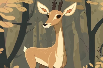 Victorian-Inspired Cartoon Deer in Forest