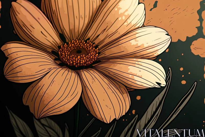 Vintage Comic Style Orange Flower Illustration AI Image