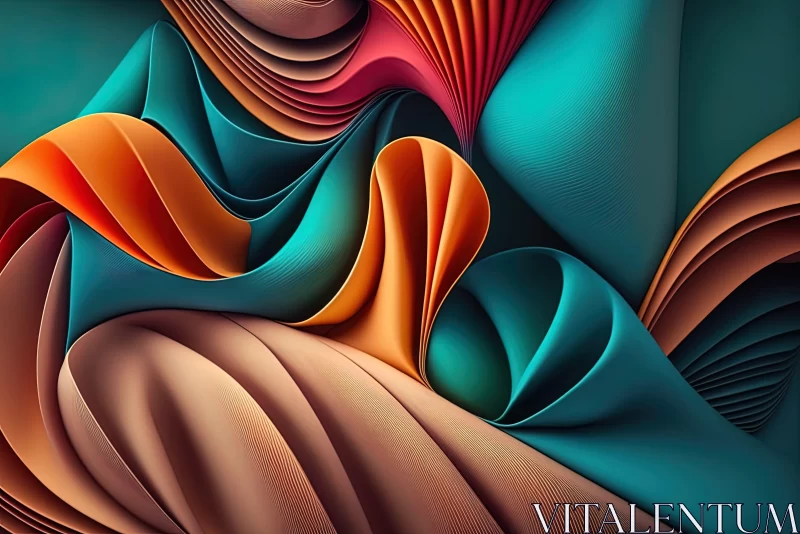 Abstract 3D Art - Organic Shapes in Teal and Orange AI Image