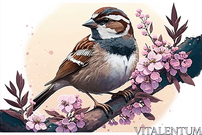 Anime-Inspired Cherry Blossom Spruce Owl Illustration AI Image