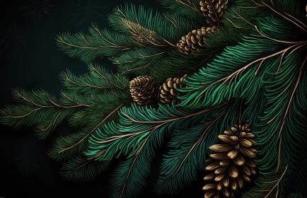 Dark Cyan and Green Pine Branches Illustration