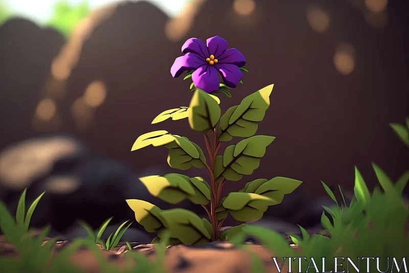 Dark Violet Flower in Adventure Themed Animated Art AI Image
