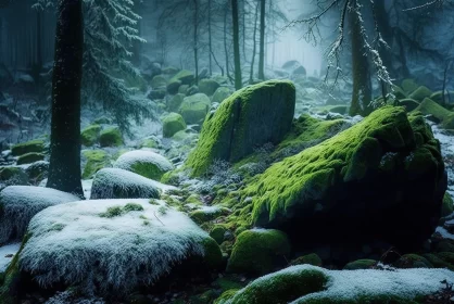 Enchanting Snow-Covered Mountain Forest