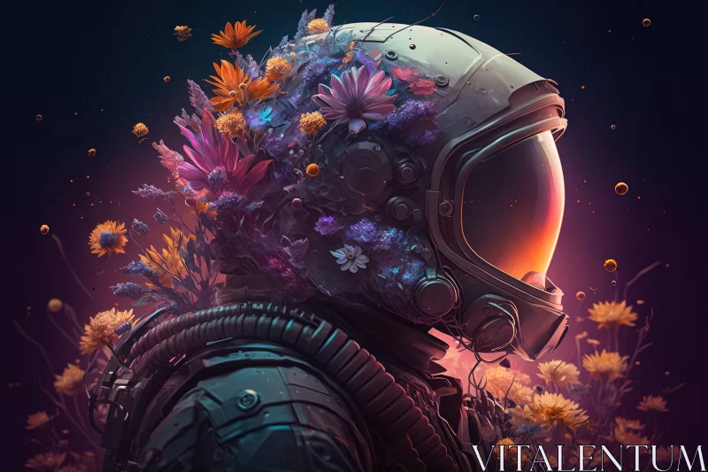 Floral Astronaut: A Meld of Nature and Cyberpunk Realism AI Image