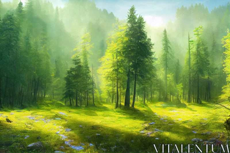 Luminous Dreamlike Green Forest Painting AI Image