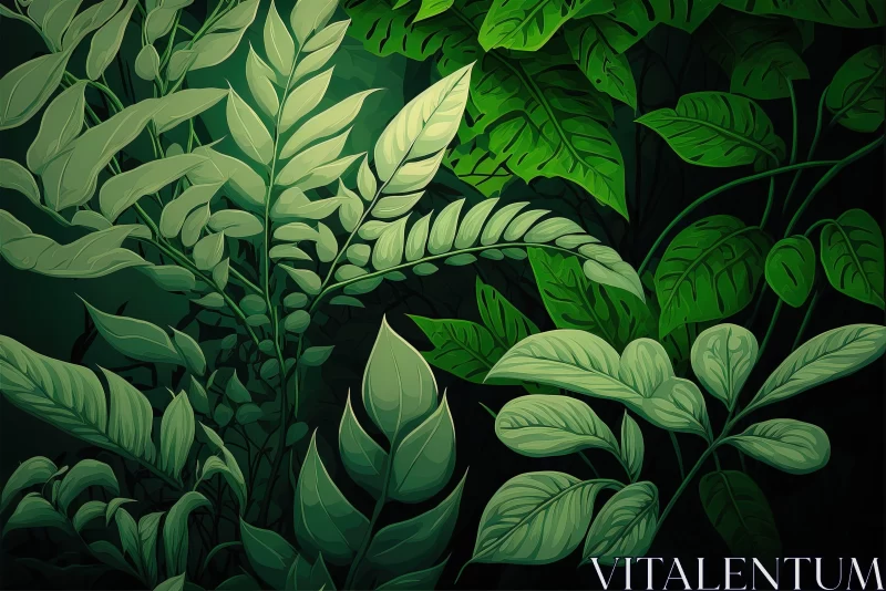 Lush Jungle Foliage Against a Dark Backdrop AI Image