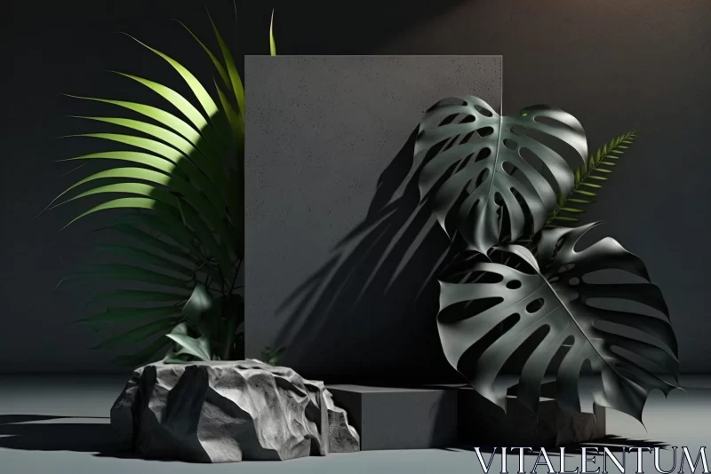 AI ART Minimalist 3D Rendering of Tropical Plant - Abstract Art