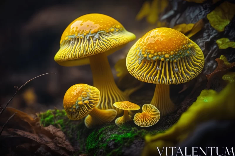 Mystical Yellow Mushrooms - A Surreal Nature's Portraiture AI Image