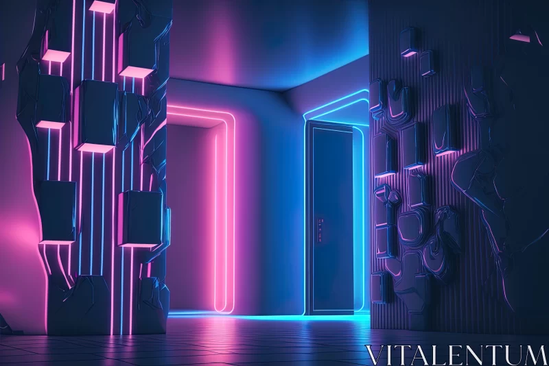 3D Art Neon Bright Room and Hallway - Bold and Playful Design AI Image