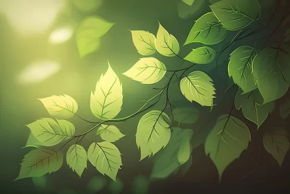 Atmospheric Green Tree Branch Artwork AI Image