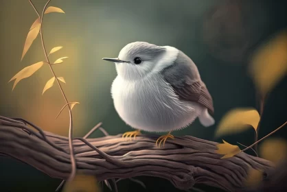 Charming Illustration of a Bird Perched on a Branch