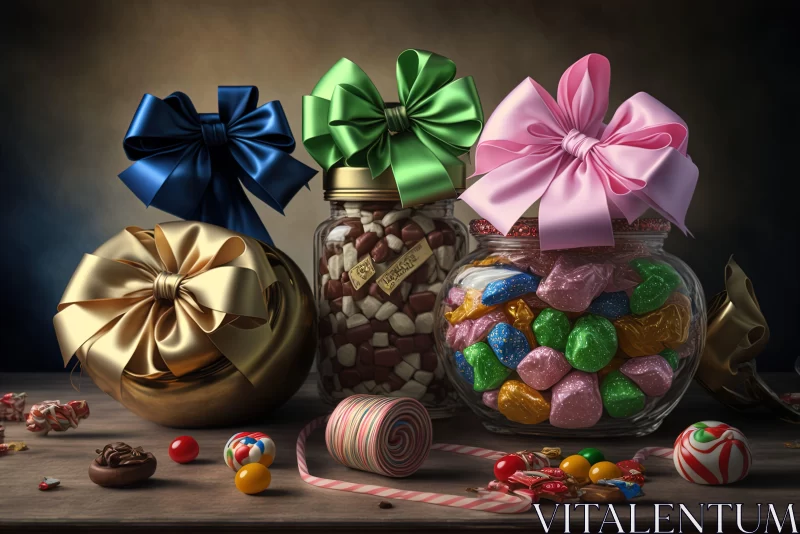 Festive Candy Jars: A Christmas Still Life AI Image