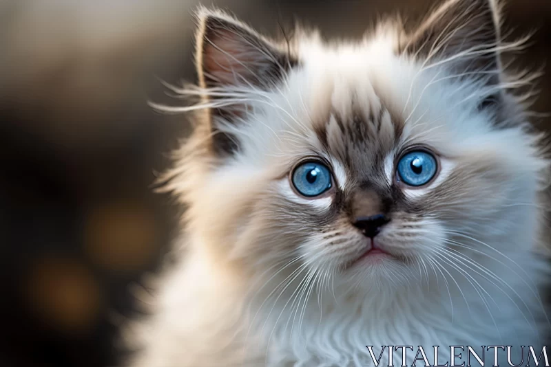 Mesmerizing Blue-Eyed White Kitten Portrait AI Image