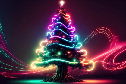 Neon-infused Christmas Tree Wallpaper: A Festive Delight