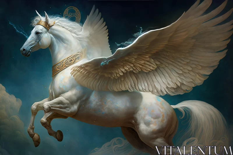 Ethereal White Winged Horse Soaring in the Sky AI Image