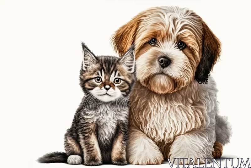 Adorable Dog and Kitten Portrait in Detail AI Image