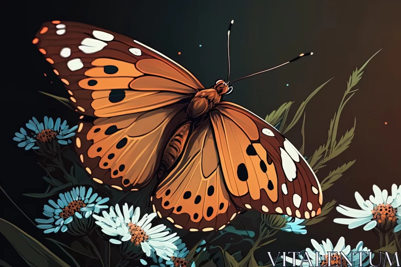 Chiaroscuro Butterfly on Daisy Illustration AI Image
