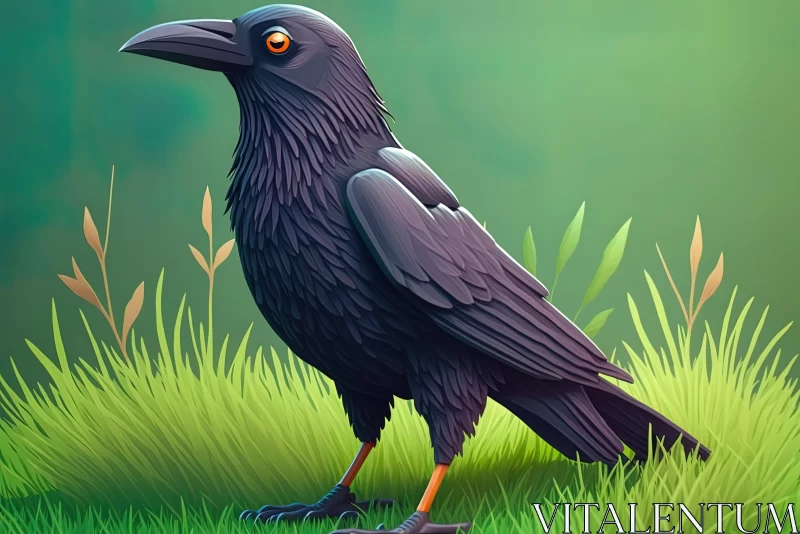 Illustrated Crow in a Field - Whimsical and Colorful Game Art AI Image
