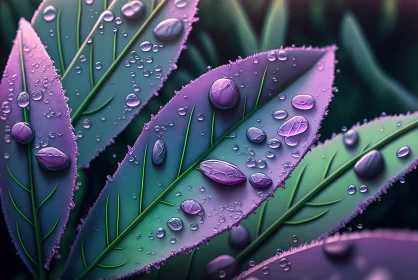 Purple Water Drops on Leaves: A Study in Nature Photography