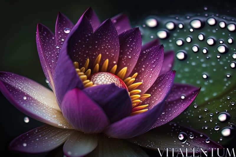 Purple Water Lily With Raindrops - An Artistic Representation AI Image