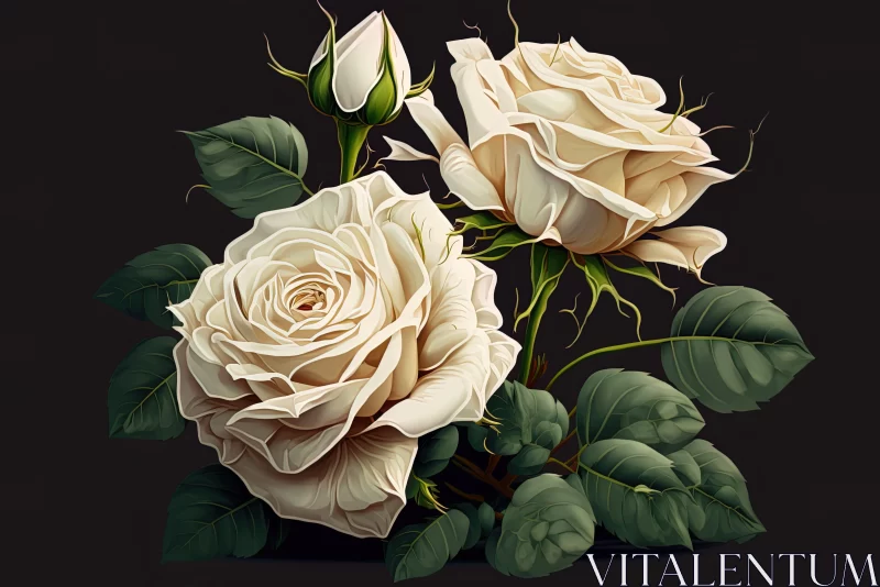 White Roses on Black Background: A Study in Contrast and Romance AI Image