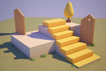 3D Model of Minimalist Yellow Staircase - Architecture Design AI Image