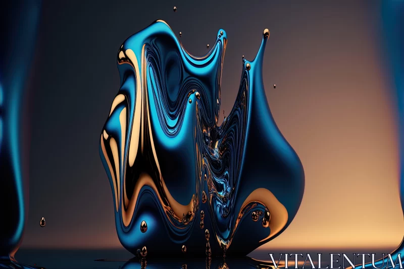 Abstract Liquid Drops in Dark Cyan and Gold AI Image