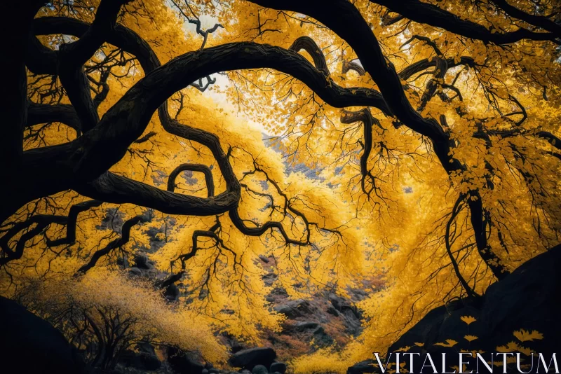 Golden Leaf on a Large Tree: An Ethereal View AI Image