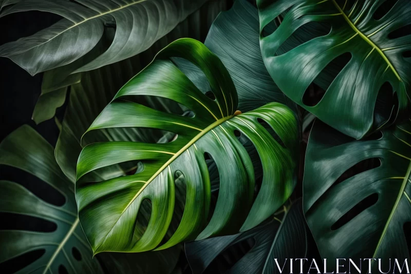 Tropical Leaves on Black Background: A Dreamlike Portrayal of Nature AI Image