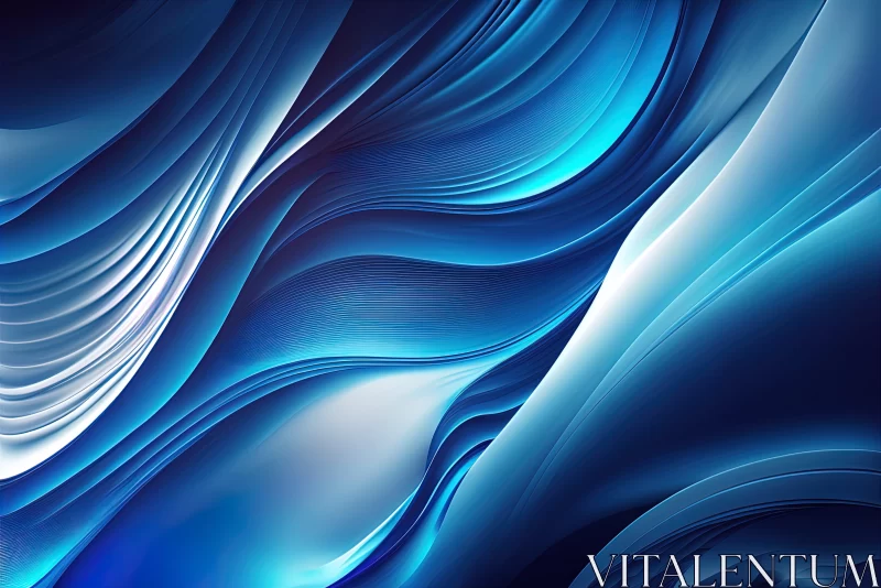 Elegant Blue Abstract Wallpaper with Fluid Lines and Silver Hues AI Image