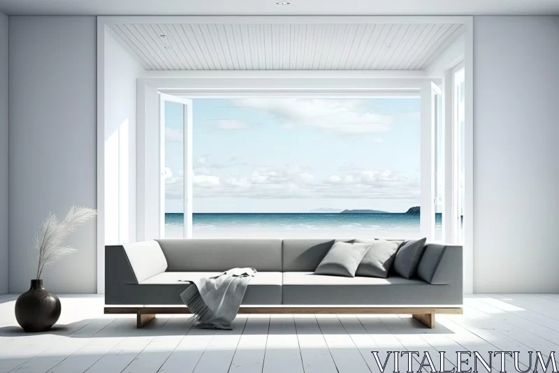 AI ART Monochromatic Beachfront Living Room 3D Render