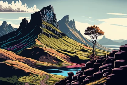 Psychedelic Art Nouveau: Scottish Mountain Landscape