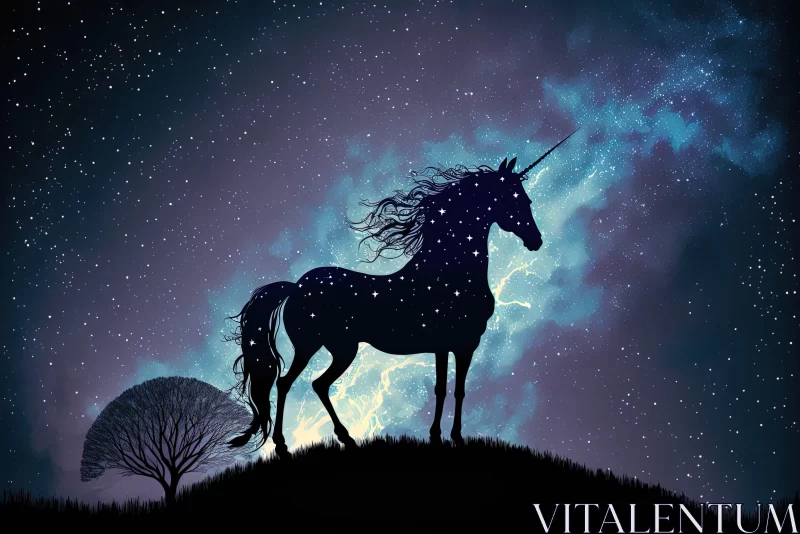 AI ART Silhouette of Unicorn in Night Sky with Fantastical Elements